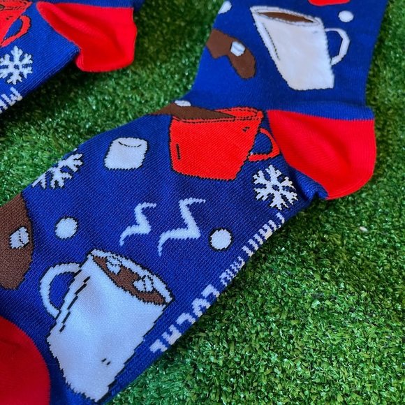 Main and Local Smooth and Creamy Hot Cocoa Blue Casual Crew Socks Size OS NEW - Picture 6 of 11